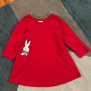 Hanna Andersson Red Long Sleeve Dress with Bunny Design